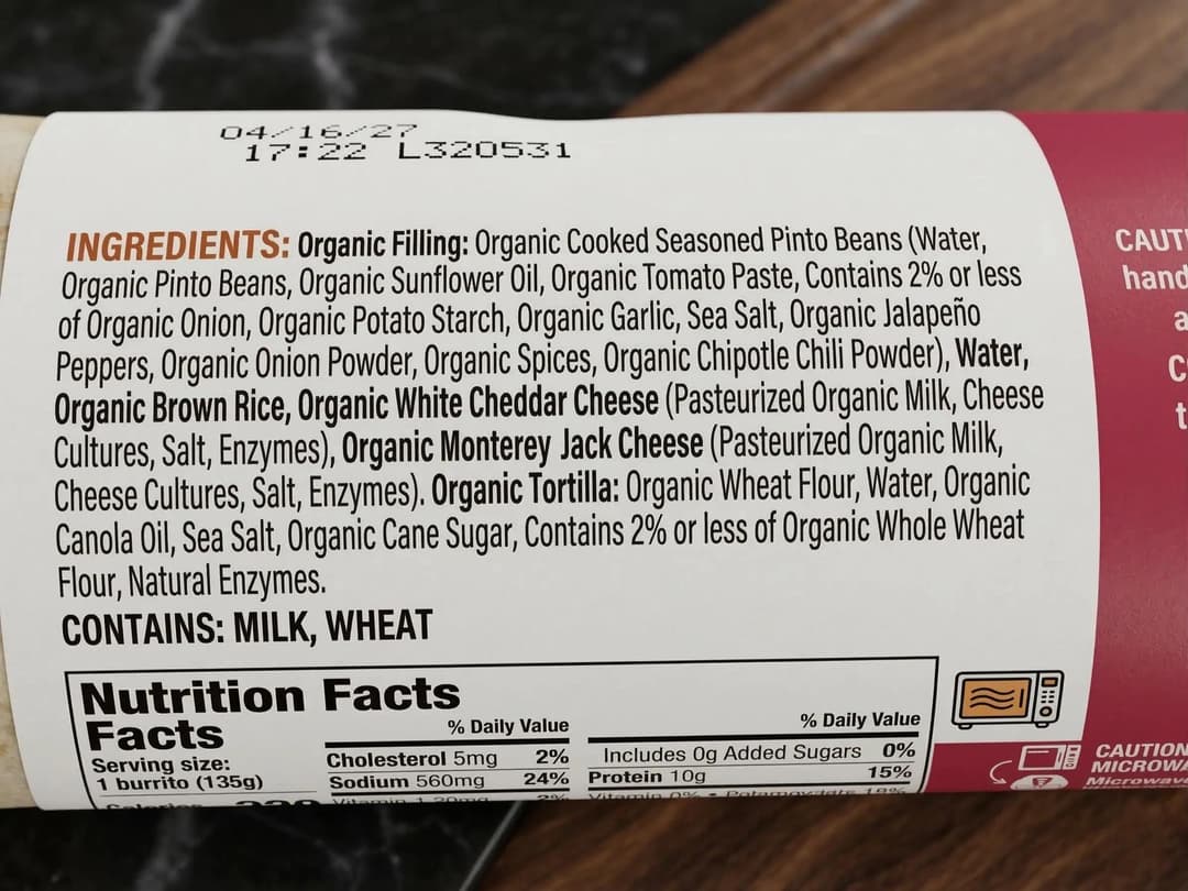 Red's Burrito Ingredients