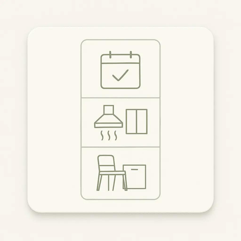 minimal checklist card with three simple icons for today, this week, and this month.” Optional caption: “small steps, stacked: start now, build momentum.